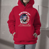 Drinking Like Lincoln 4th of July Men Abraham American Flag Hoodie - Wonder Print Shop