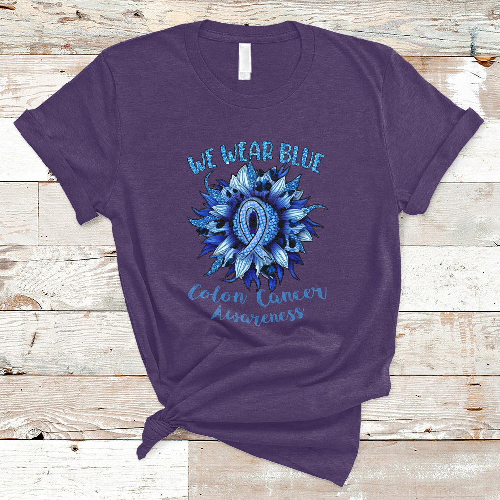 We Wear Blue Colon Cancer Awareness Month CRC Blue Ribbon Sunflower T Shirt - Wonder Print Shop