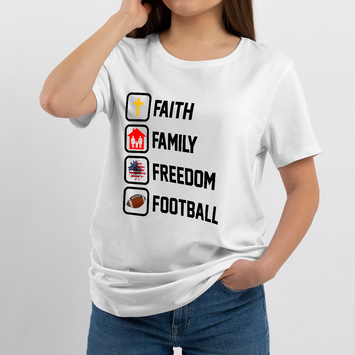 Faith Family Freedom Football Christian for Mens Womens, Christian Patriotic T Shirt - Wonder Print Shop