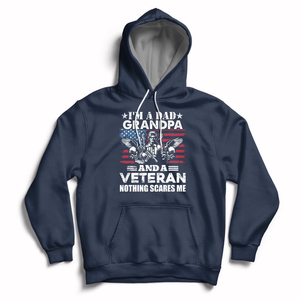 Navy veteran pride hoodie with chest graphic, front pocket, and drawstring hood