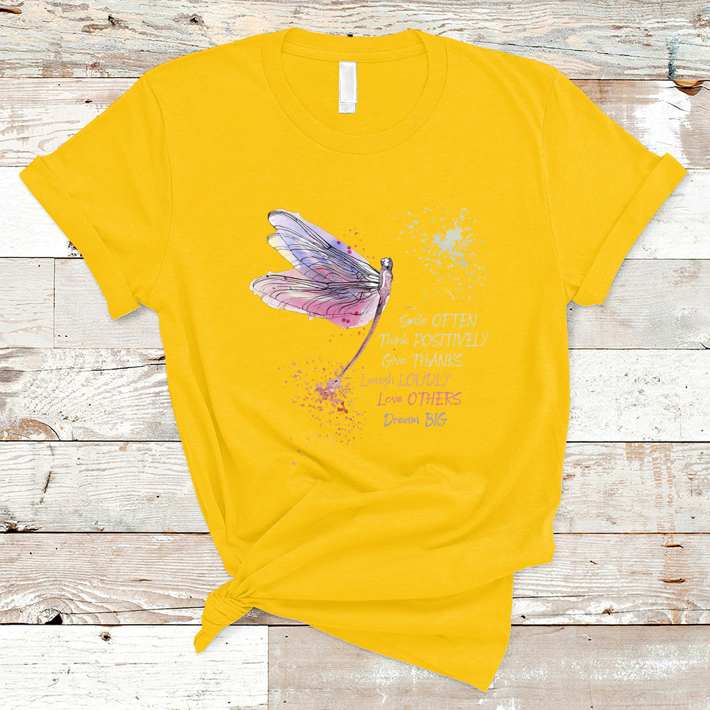 Dragonfly Smile Often Think Positively Give Thank Motivation T Shirt - Wonder Print Shop