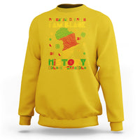 Daisy yellow crewneck sweatshirt with “I AM BLACK” and “HISTORY” colorful portrait graphic