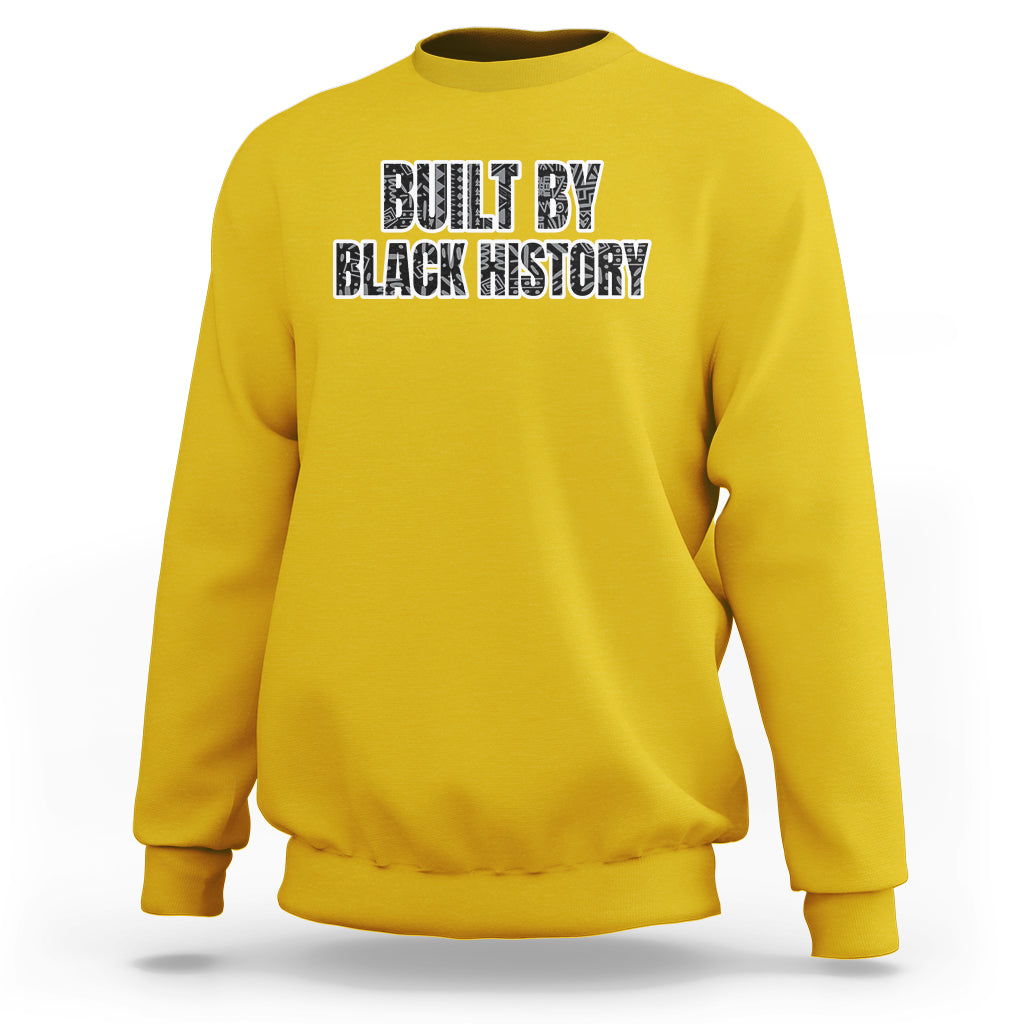 Black History Pride sweatshirt in yellow with front "Built by Black History" text graphic