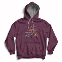Maroon hoodie with front pocket and colorful dragonfly graphic, pullover drawstring hood