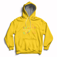 Yellow hoodie with front pocket and colorful dragonfly graphic, pullover drawstring hood