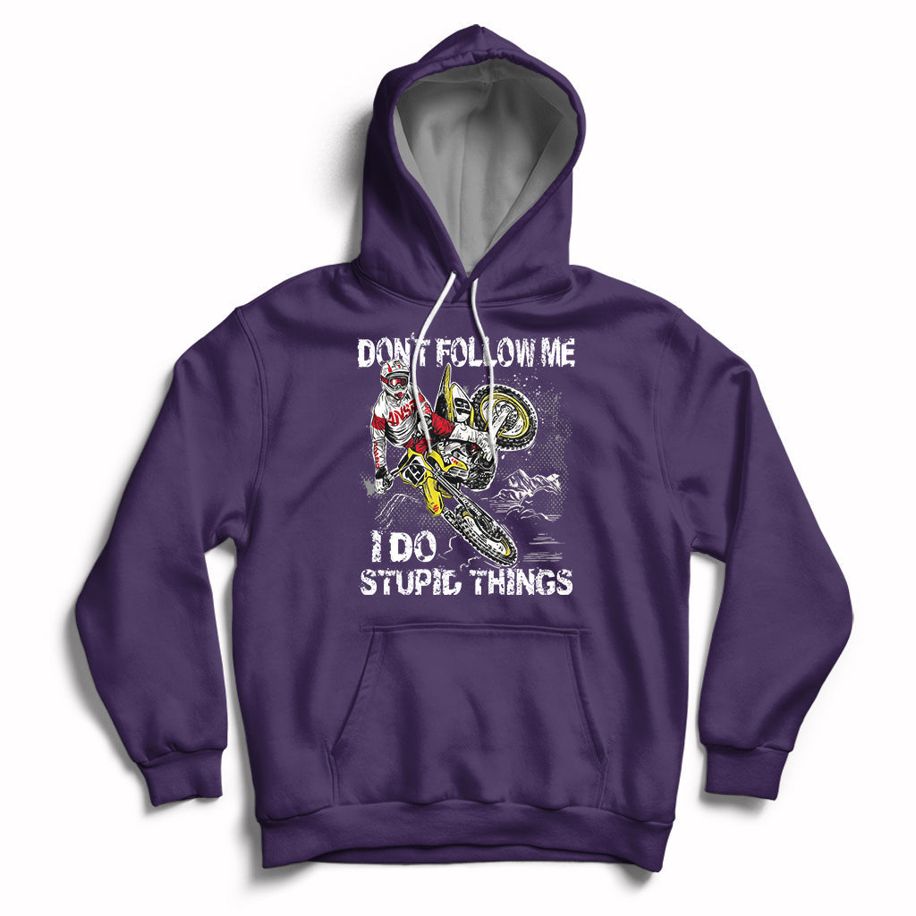 Retro Motocross Dirt Bike Don't Follow Me I Do Stupid Things Hoodie - Wonder Print Shop