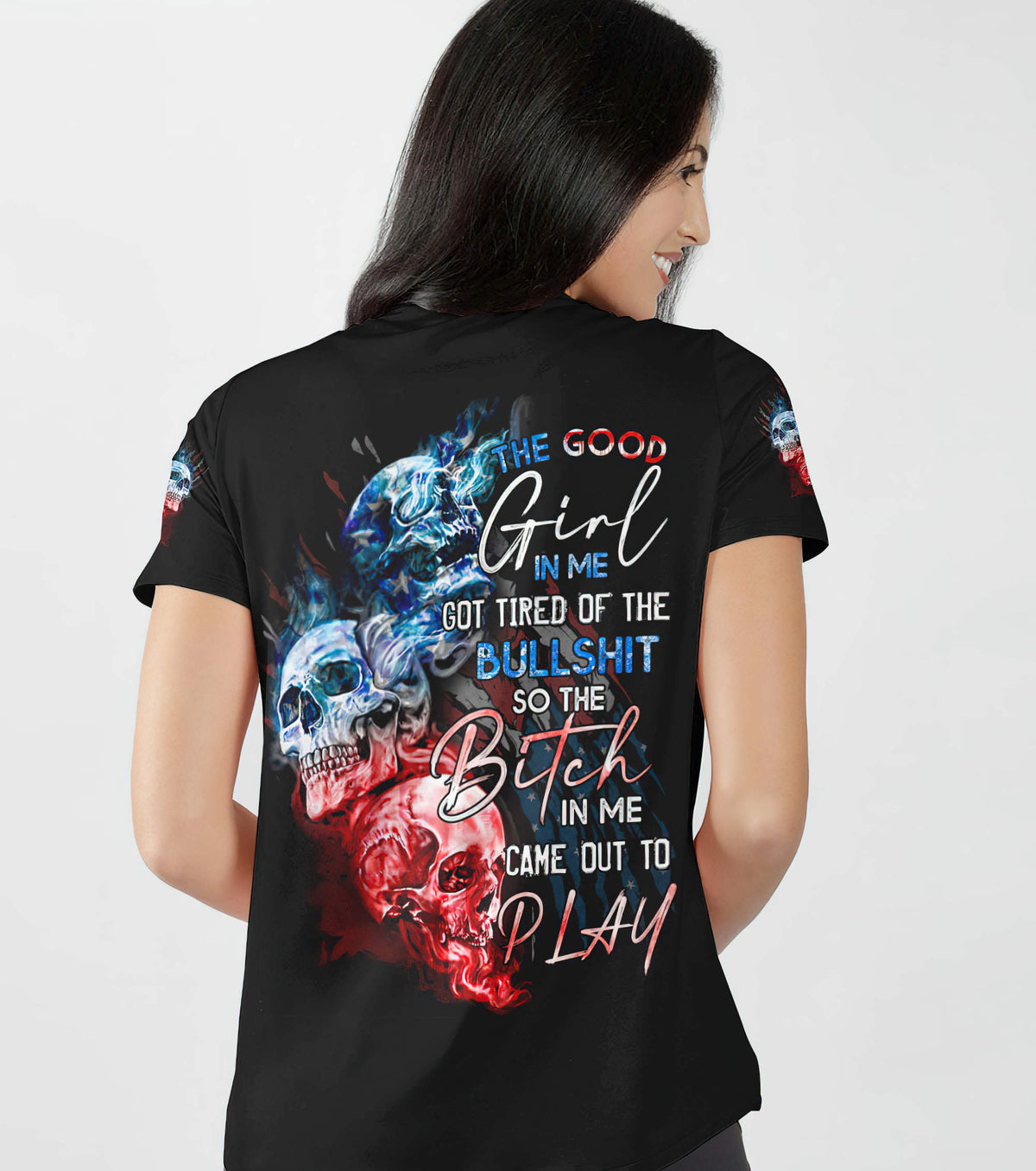 The Good Girl In Me Got Tired American Skull V Neck T Shirt - Wonder Print Shop