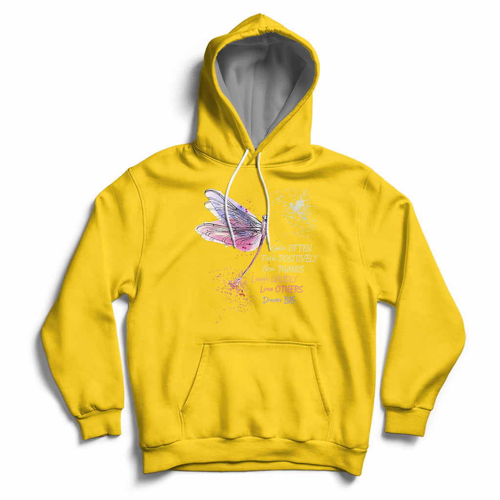 Dragonfly Smile Often Think Positively Give Thank Motivation Hoodie - Wonder Print Shop