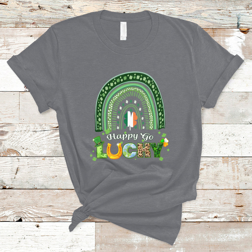 Happy Go Lucky Happy St. Patrick's Day Rainbow Shamrocks T-Shirt - Wonder Print Shop