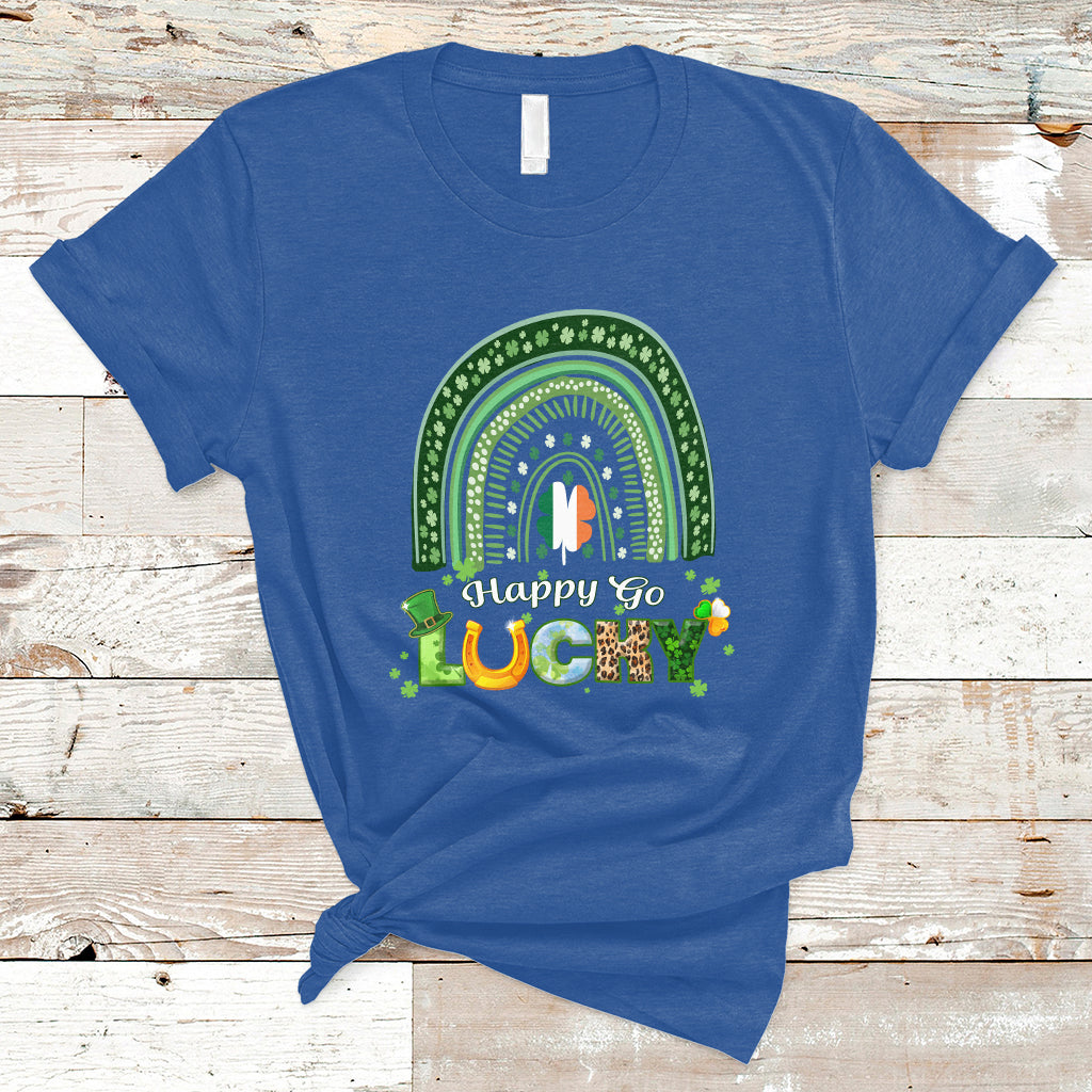 Happy Go Lucky Happy St. Patrick's Day Rainbow Shamrocks T-Shirt - Wonder Print Shop