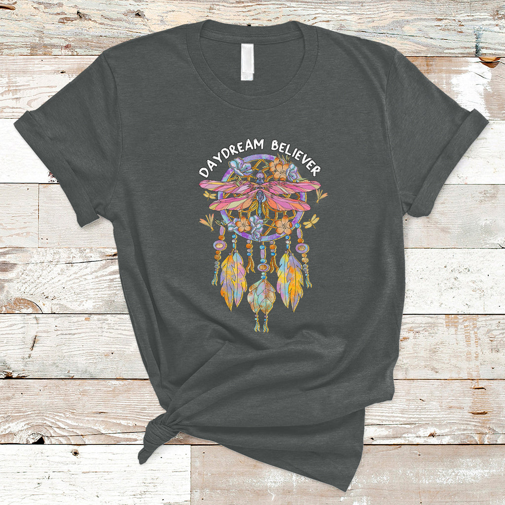 Dragonfly Daydream Believer Floral Dreamcatcher Motivational T Shirt - Wonder Print Shop