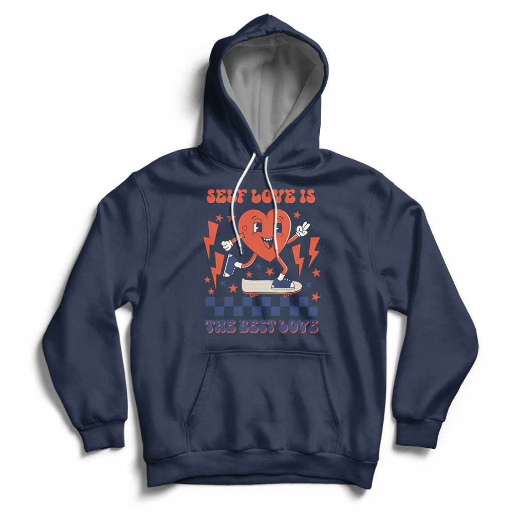 Self Love Is The Best Love Funny Heart Retro Valentine's Day Hoodie - Wonder Print Shop