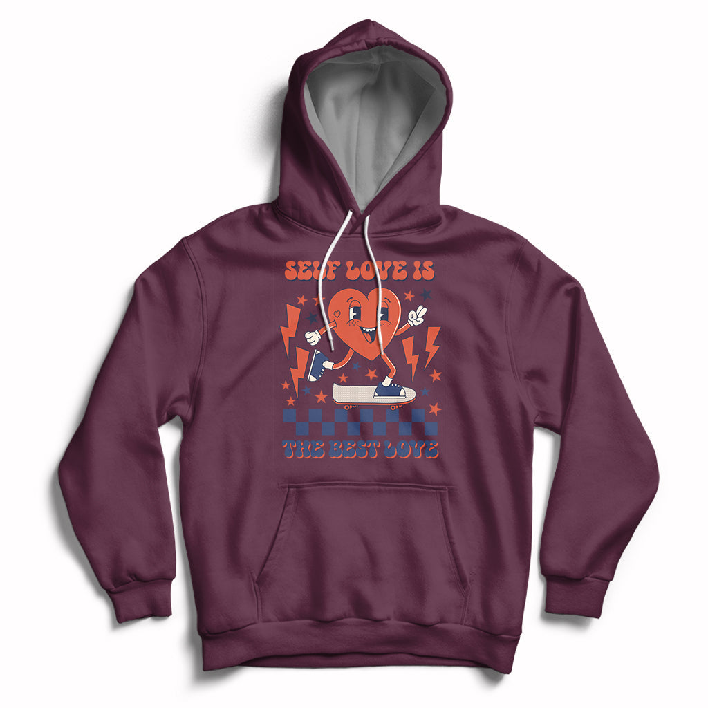 Self Love Is The Best Love Funny Heart Retro Valentine's Day Hoodie - Wonder Print Shop