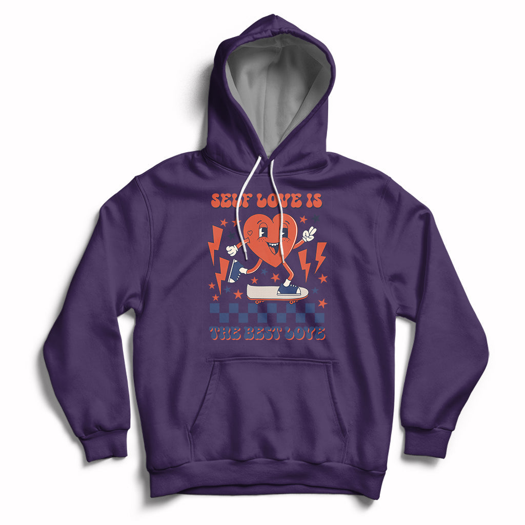 Self Love Is The Best Love Funny Heart Retro Valentine's Day Hoodie - Wonder Print Shop