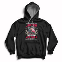 Black pullover hoodie with veteran graphic on the chest