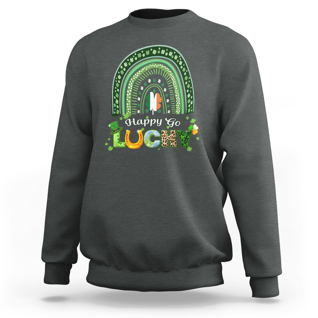 Happy Go Lucky Happy St. Patrick's Day Rainbow Shamrocks Sweatshirt - Wonder Print Shop
