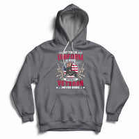 Charcoal heather pullover hoodie with veteran graphic on the chest