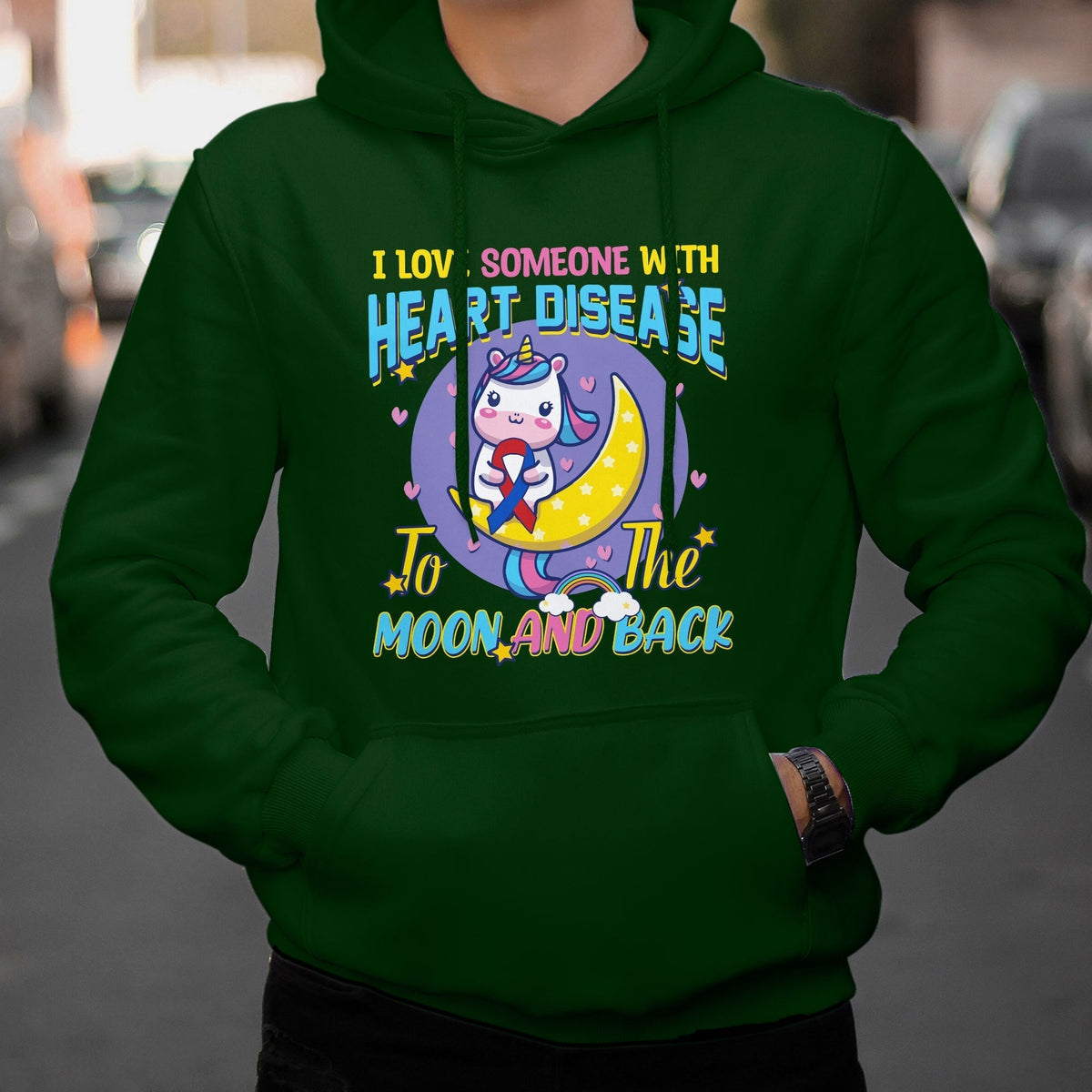 Unicorn I Love Someone With Heart Disease To The Moon & Back Hoodie - Wonder Print Shop