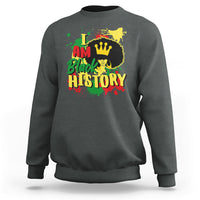Dark heather gray crewneck sweatshirt with colorful “I AM Black HISTORY” graphic.