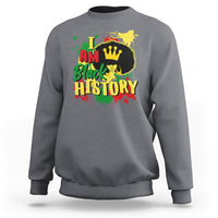 Heather gray crewneck sweatshirt with colorful “I AM Black HISTORY” pride design.