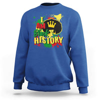 Royal blue crewneck sweatshirt with colorful “I AM Black HISTORY” pride graphic.