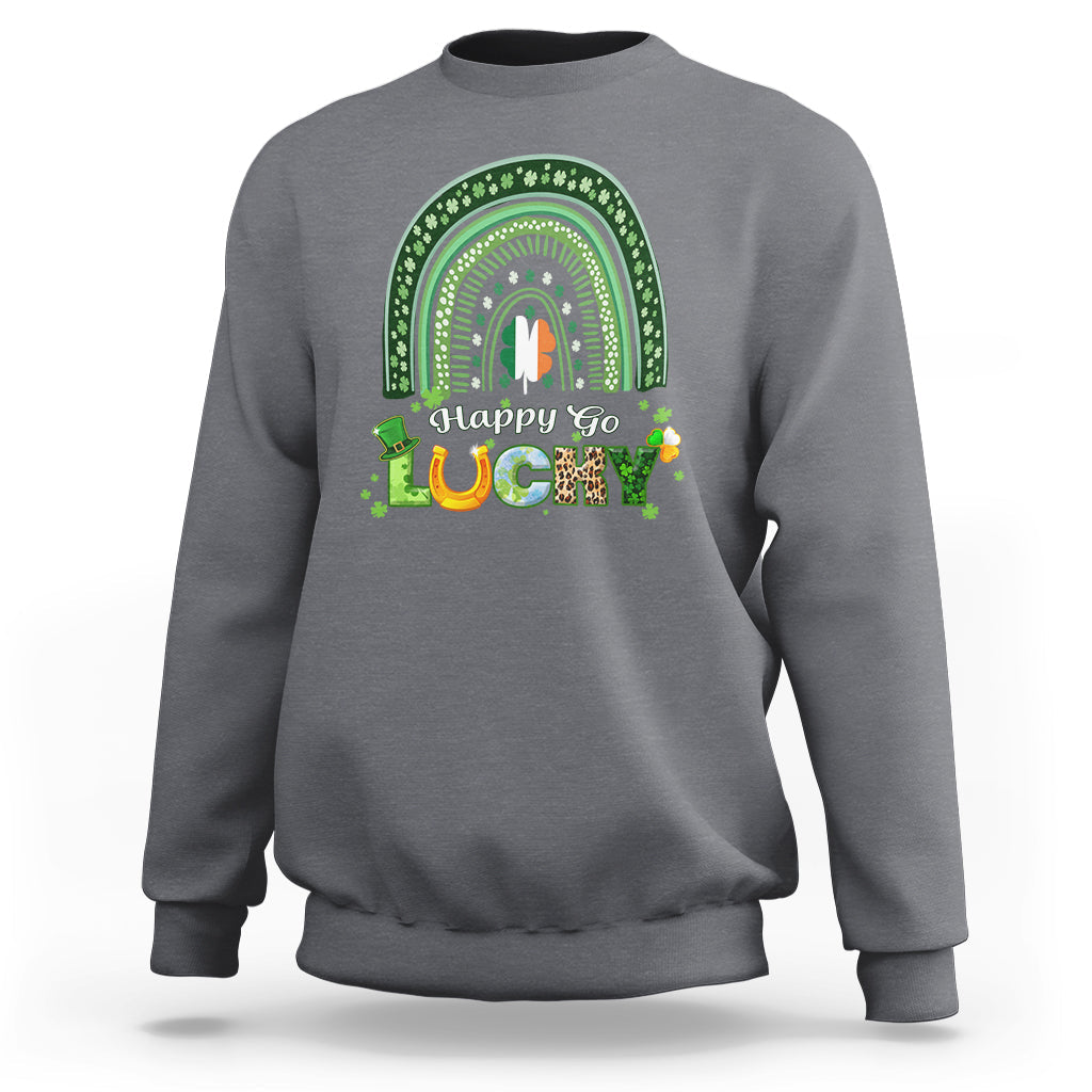 Happy Go Lucky Happy St. Patrick's Day Rainbow Shamrocks Sweatshirt - Wonder Print Shop