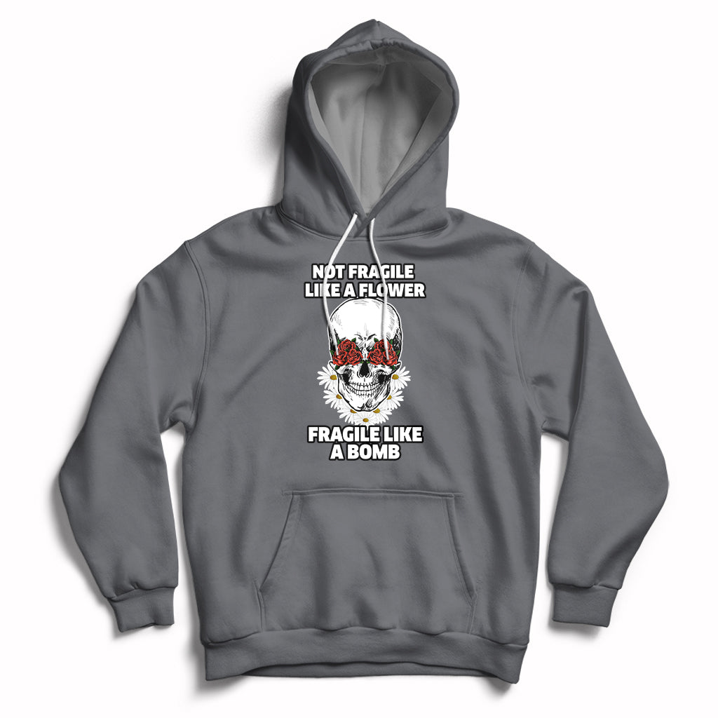 Dark gray floral skull hoodie with front graphic, drawstring hood, and kangaroo pocket