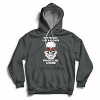 Charcoal gray floral skull hoodie with front graphic, drawstring hood, and kangaroo pocket
