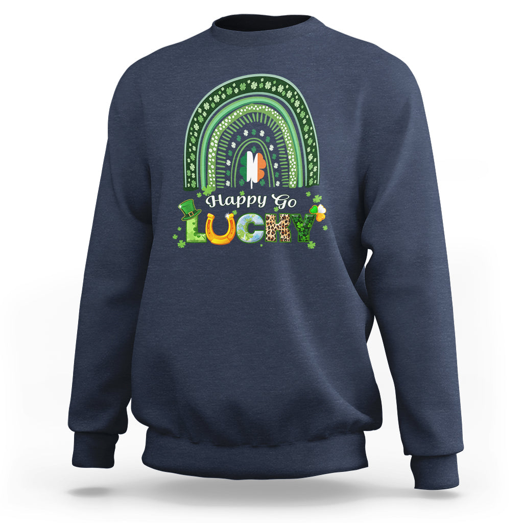 Happy Go Lucky Happy St. Patrick's Day Rainbow Shamrocks Sweatshirt - Wonder Print Shop