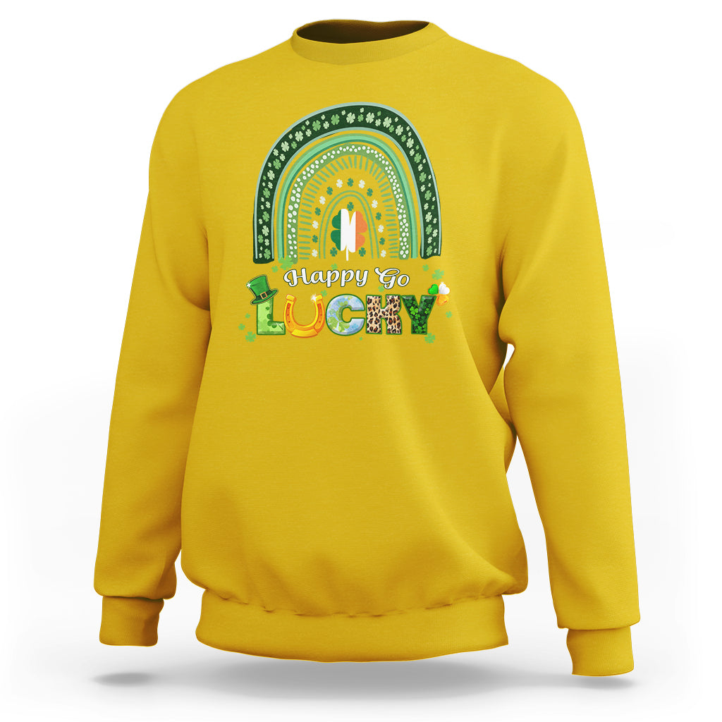 Happy Go Lucky Happy St. Patrick's Day Rainbow Shamrocks Sweatshirt - Wonder Print Shop
