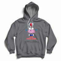 Dark gray pullover hoodie with hood, front pocket, and mental Illinois graphic print.