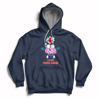 Navy pullover hoodie with hood, front pocket, and mental Illinois graphic print.
