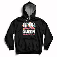 Women's black hoodie with front pocket, hood, and 'You Are The Queen' crown graphic