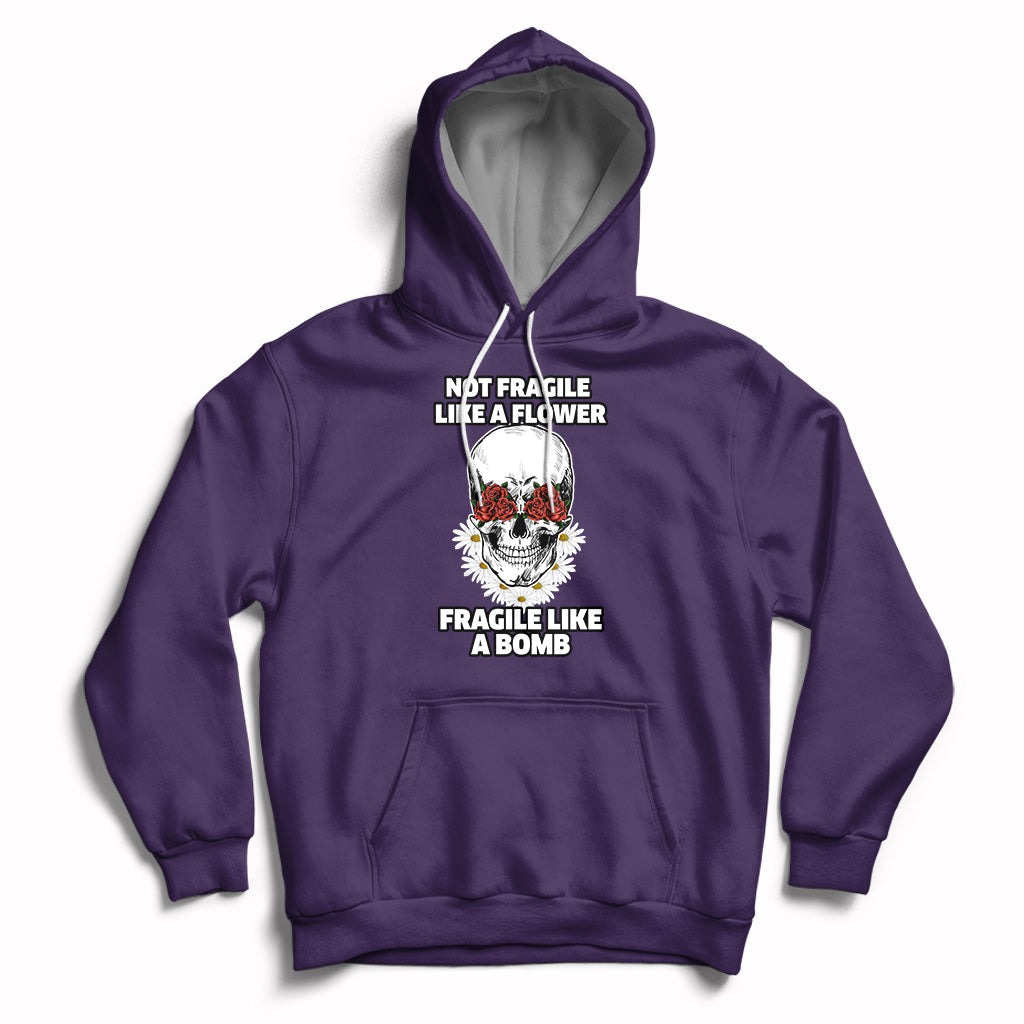 Purple floral skull hoodie with front graphic, drawstring hood, and kangaroo pocket