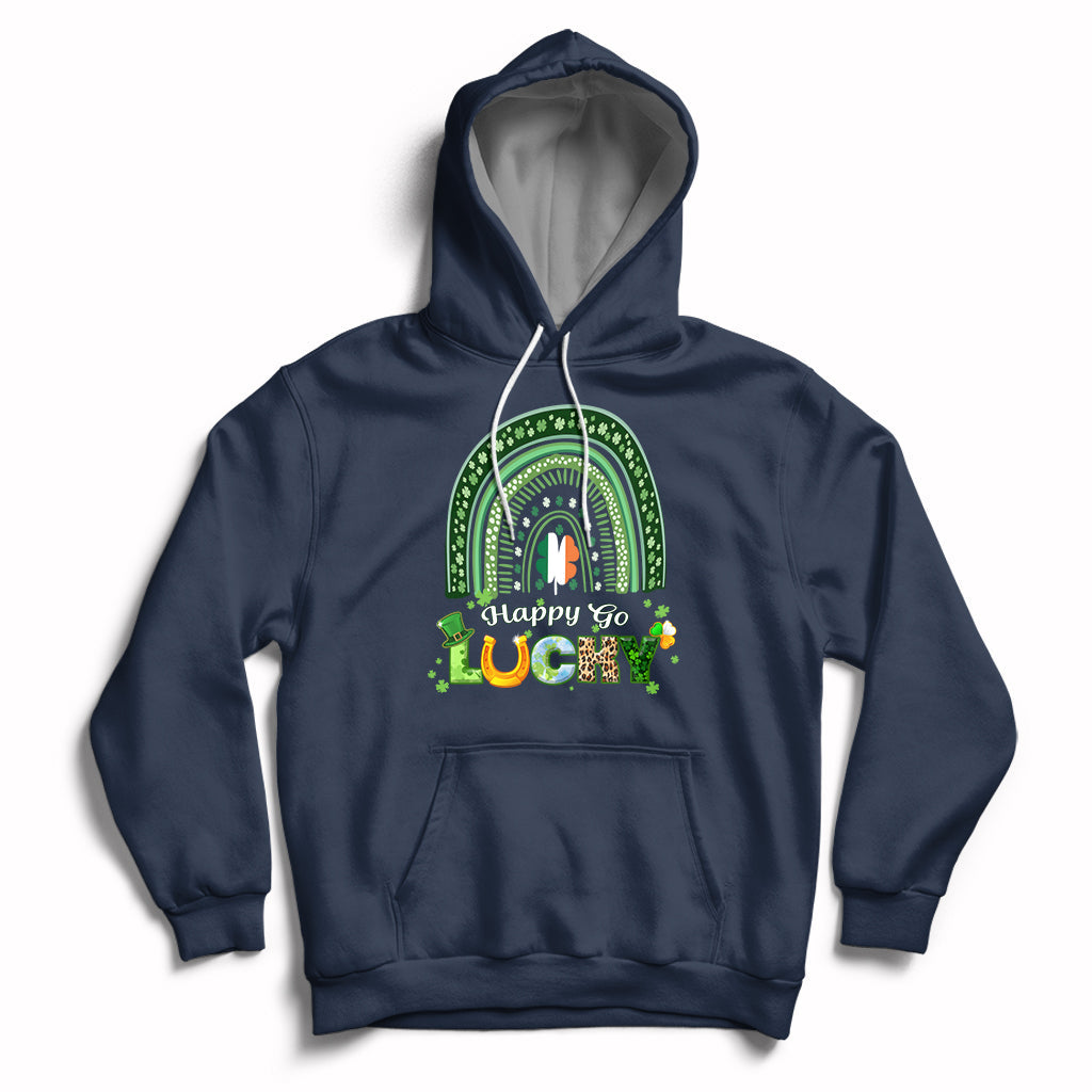 Happy Go Lucky Happy St. Patrick's Day Rainbow Shamrocks Hoodie - Wonder Print Shop