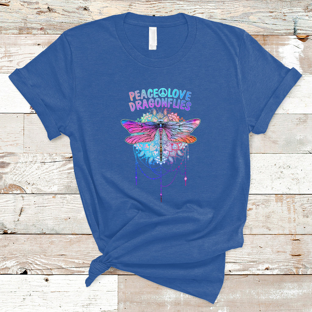 Colorful Peace Love Dragonflies Lovers Boho Mandala T Shirt - Wonder Print Shop