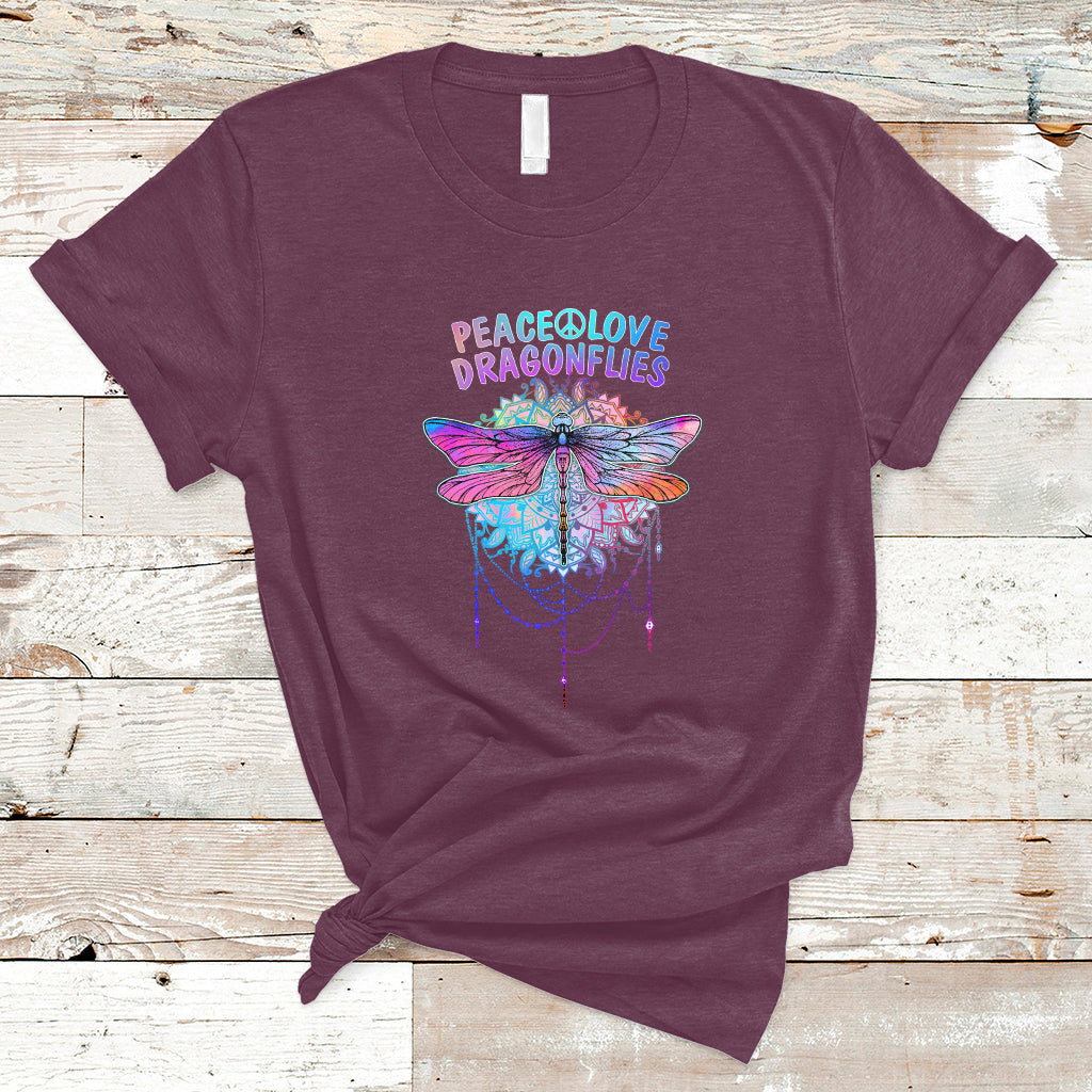 Colorful Peace Love Dragonflies Lovers Boho Mandala T Shirt - Wonder Print Shop