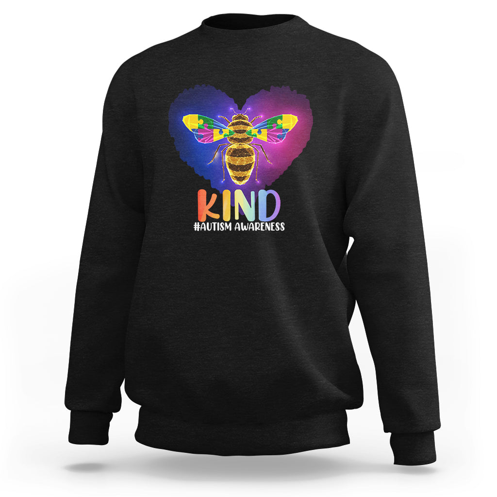 Autism Awareness Be Kind Bee Puzzle Autistic Care Support Sweatshirt - Wonder Print Shop