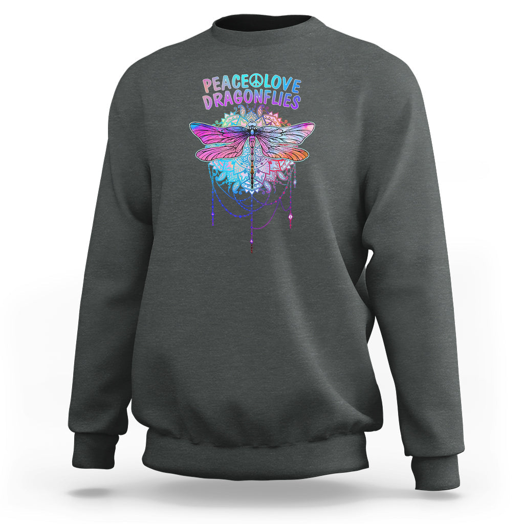 Colorful Peace Love Dragonflies Lovers Boho Mandala Sweatshirt - Wonder Print Shop