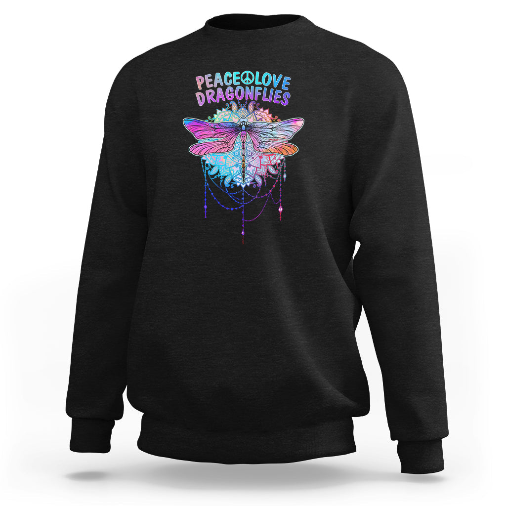 Colorful Peace Love Dragonflies Lovers Boho Mandala Sweatshirt - Wonder Print Shop