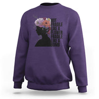 Women’s sweatshirt (back) purple with floral silhouette and stacked “Not fragile” text