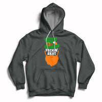 Dark gray hoodie with front pouch pocket, drawstring hood, and “FECKIN EEJIT” shamrock graphic.