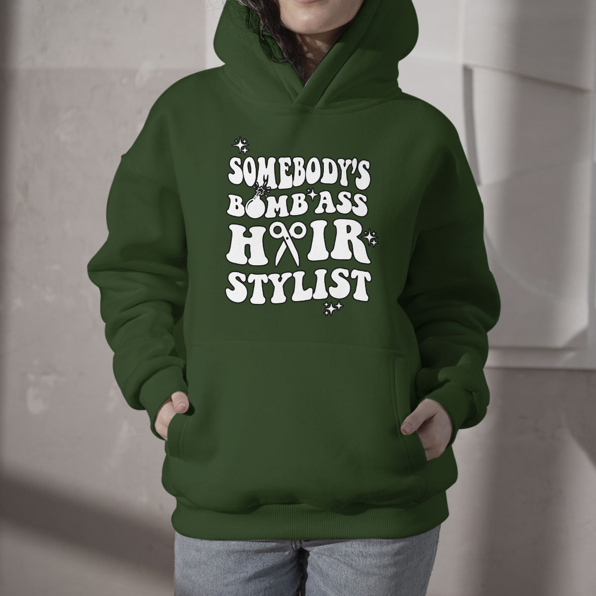 Somebody's Bomb Ass Hairstylist Groovy Funny Fine Ass Career Hoodie - Wonder Print Shop