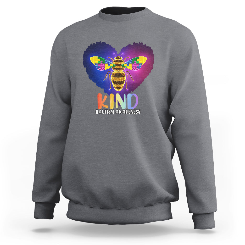Autism Awareness Be Kind Bee Puzzle Autistic Care Support Sweatshirt - Wonder Print Shop