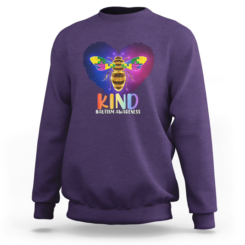 Autism Awareness Be Kind Bee Puzzle Autistic Care Support Sweatshirt - Wonder Print Shop