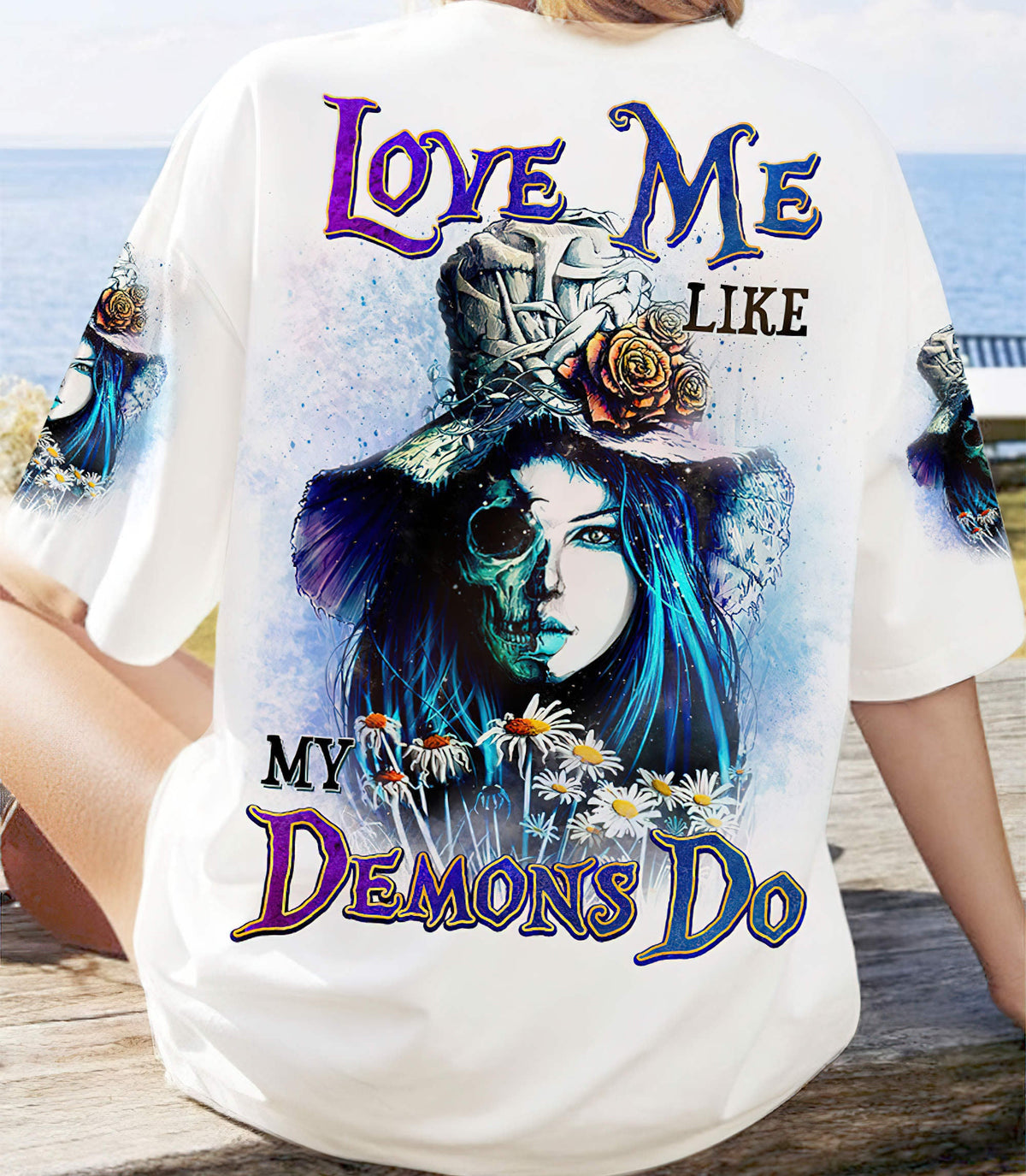 Love Me Like My Demons Do Skull Girl T Shirt - Wonder Print Shop