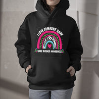 Black kids awareness hoodie, front rainbow zebra ribbon graphic and hood
