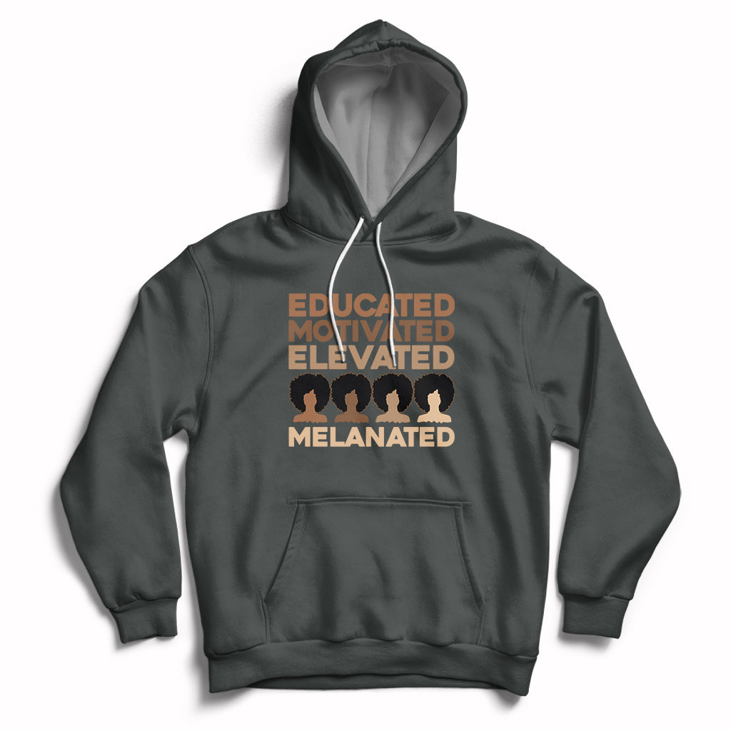 Dark gray pullover hoodie with front graphic text, kangaroo pocket, and drawstring hood.