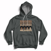 Dark gray pullover hoodie with front graphic text, kangaroo pocket, and drawstring hood.