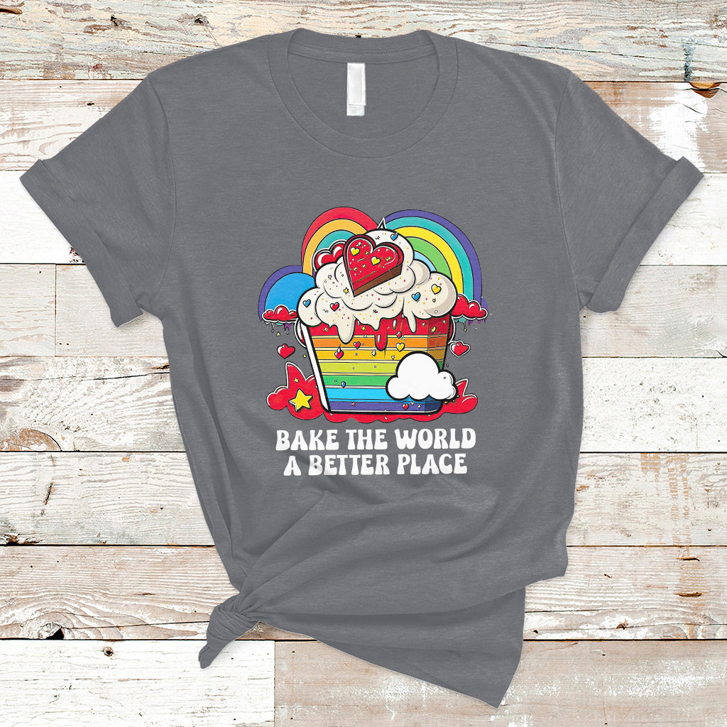 Bake The World A Better Place Funny Baking Pastry Pun Baker T-Shirt - Wonder Print Shop